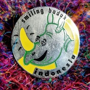 Smiling Badak Indonesia Brooch pin rhino silver tone rhinoceros brooch